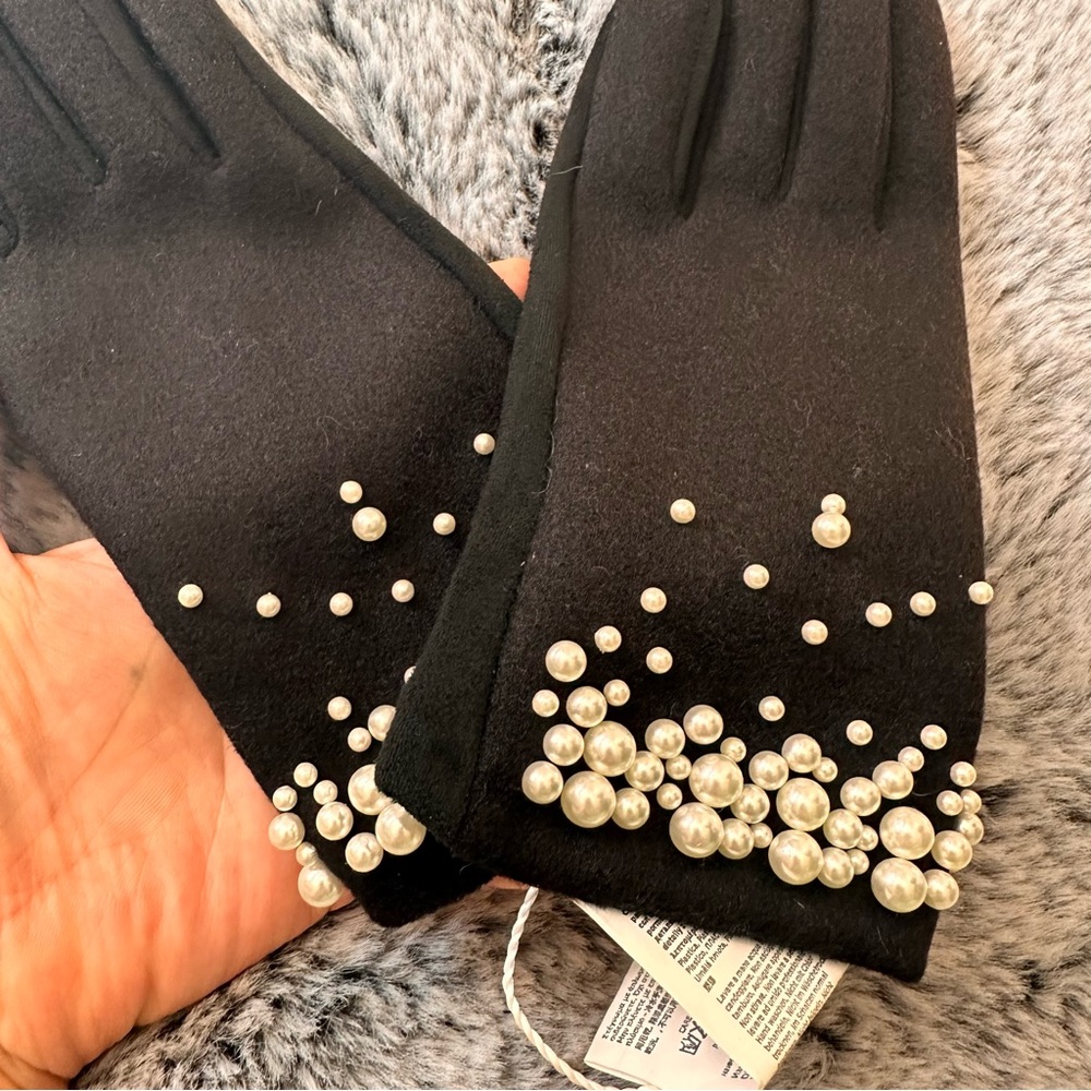 SOLD! Intrend by Max Mara Jersey Gloves with Pearls Size: 7.5 S/M Fall /Winter - Picture 6 of 16